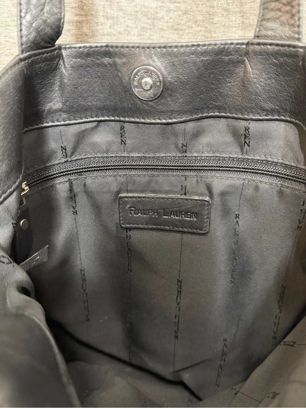 Ralph Lauren Black Leather Shoulder Tote with Silver RL Hardware